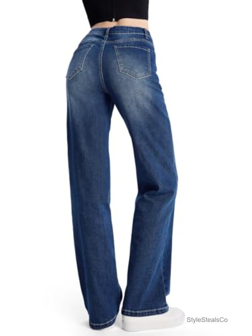 Tall Straight Leg Jeans Mid Waist Stretchy Loose Denim Pants Casual Baggy - Picture 5 of 7